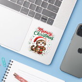 Kattige Kerstmis Schattige Kat Vakantie Sticker (Laptop met iPhone)