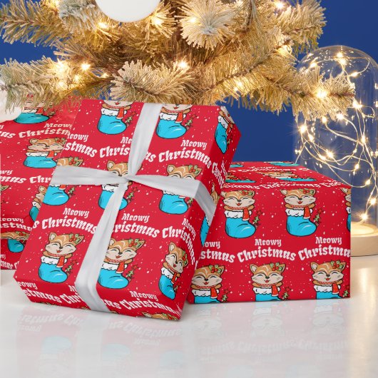 Kattige Kerstpatroon Grappige Katten Kerst Wrap Cadeaupapier (Feestdagen)
