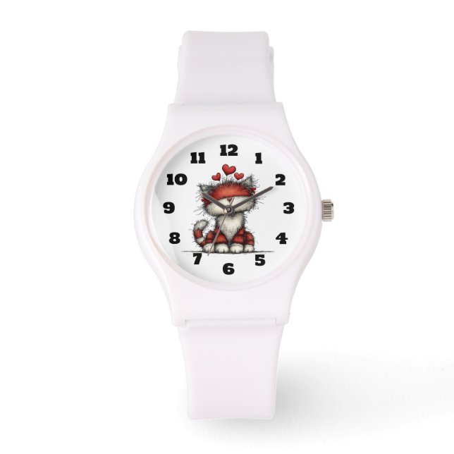 Kattige rode harten Schattig en leuk Horloge (Voorkant)