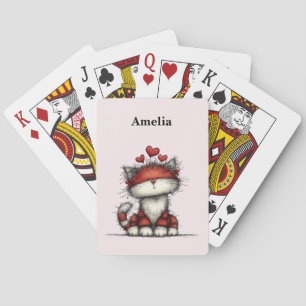 Kattige Rode Hartjes Schattig en Leuk Pokerkaarten