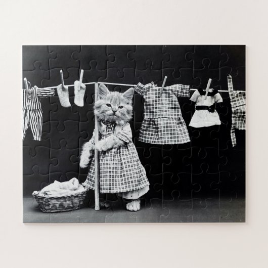 Kattige wasdag legpuzzel (Horizontaal)