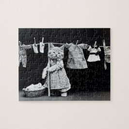 Kattige wasdag moppertje legpuzzel