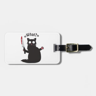 Kattige Wat Fun T-shirt Met Zwarte Kat Moorddadige Bagagelabel