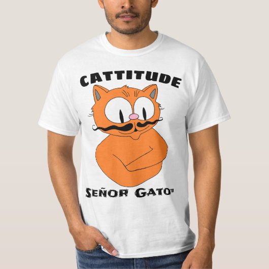 KATTITUDE Cartoon Mustache Cat T-shirt (Voorkant)