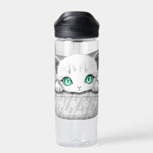 Kattje schattig en speels turend uit een zak waterfles