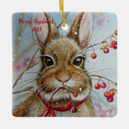 Kattontail Bunny Rabbit Bitterzoete Waterverf Art Keramisch Ornament (Voorkant)