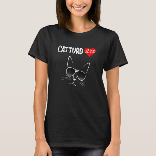 Katturd Love Funny Cat Face with Sunbril T-shirt (Voorkant)
