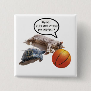 KATTURTLE EN BASKETBALL VIERKANTE BUTTON 5,1 CM