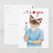 Katverpleegster met mini-hart dat liefde stuurt briefkaart (Voorkant / Achterkant)