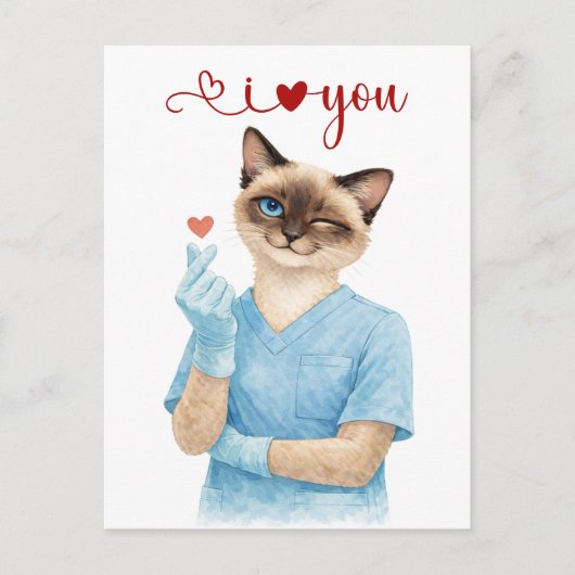 Katverpleegster met mini-hart dat liefde stuurt briefkaart (Voorkant)