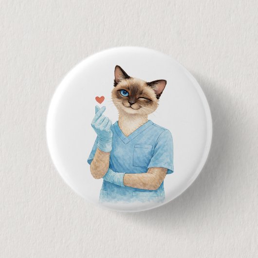 Katverpleegster met mini-hart dat Liefde stuurt Ronde Button 3,2 Cm (Voorkant)