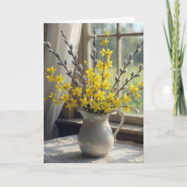 Katwilg en Forsythia Boeket Kaart