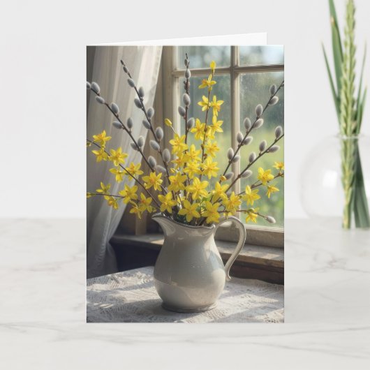 Katwilg en Forsythia Boeket Kaart (Voorkant)