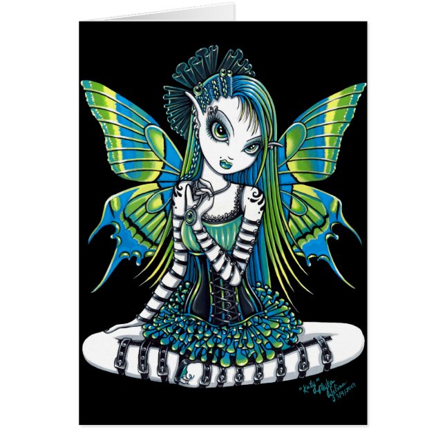 "Katy" Green Tattoo Faerie Art Card (Voorkant)
