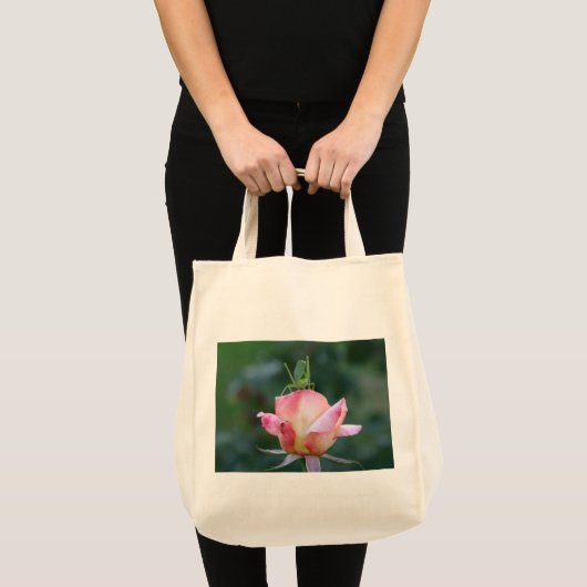 Katydid on Pink Rose Canvas tas (Voorkant (product))