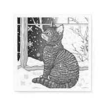 Kätzchen am Fenster Schneeflocken Sternenhimmel