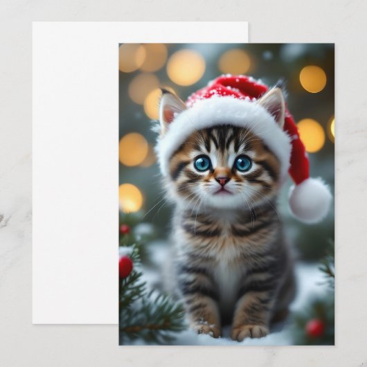 Kätzchen mit roter Weihnachtsmütze Kaart (Voorkant / Achterkant)