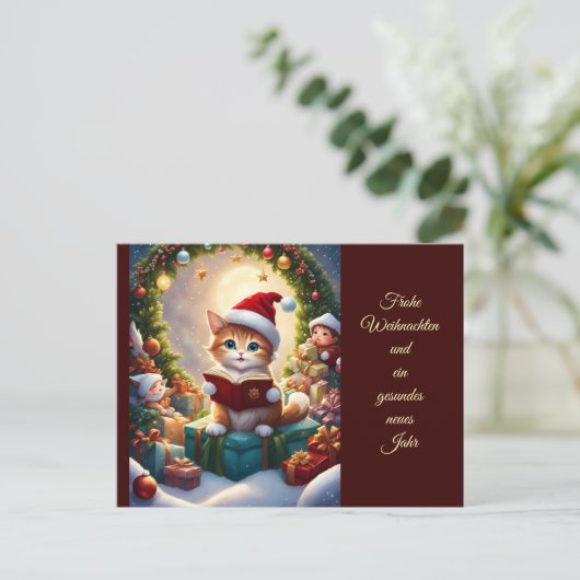 Katze als Weihnachtsmann verkleidet Briefkaart (Staand voorkant)