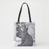 Katze am Fenster mit Sternenhimmel Tote Bag (Voorkant)