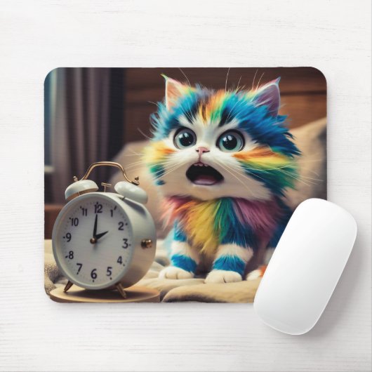 Katze auf Mauspad mit Wecker Muismat (Met muis)
