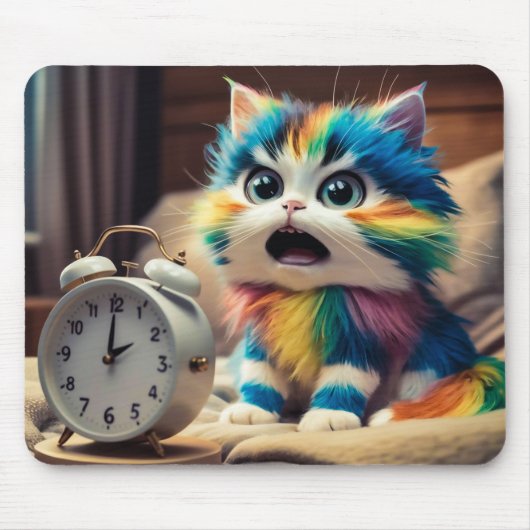 Katze auf Mauspad mit Wecker Muismat (Voorkant)
