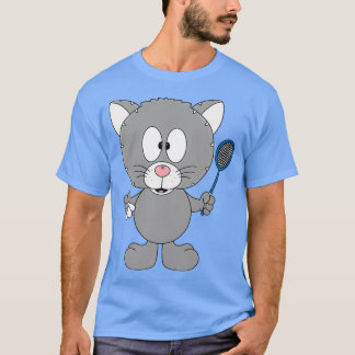 Katze Cat Federball Badminton Sport Tier Kinder Fu T-shirt