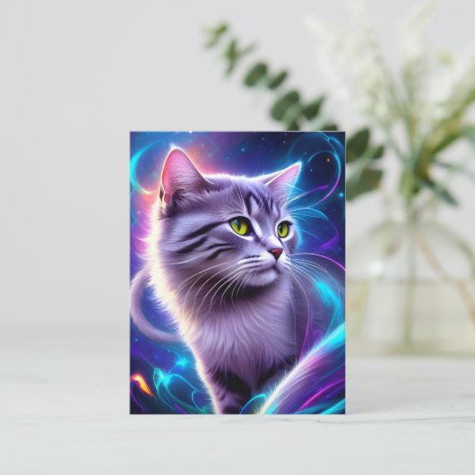 Katze , Hintergrund in dezentem Neon Farben Briefkaart (Staand voorkant)