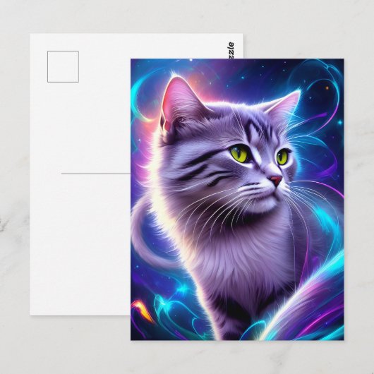 Katze , Hintergrund in dezentem Neon Farben  Briefkaart (Voorkant / Achterkant)