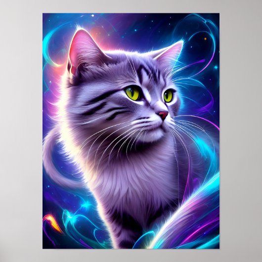 Katze , Hintergrund in dezentem Neon Farben Poster (Voorkant)