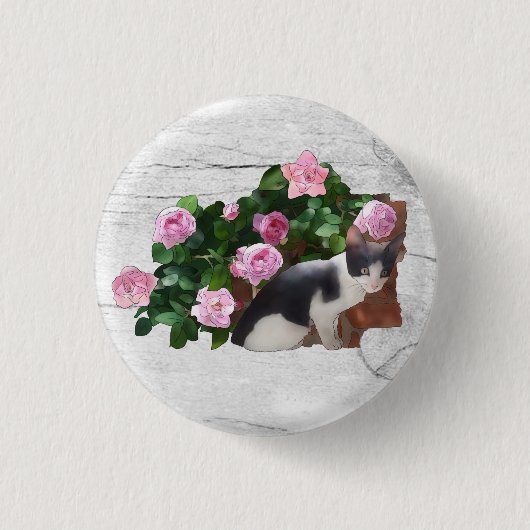 Katze im Rosenbusch Ronde Button 3,2 Cm (Voorkant)