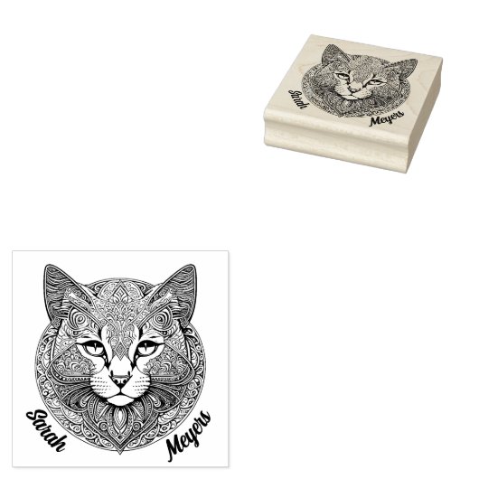 Katze Mandala Rubberstempel (Gestempeld)