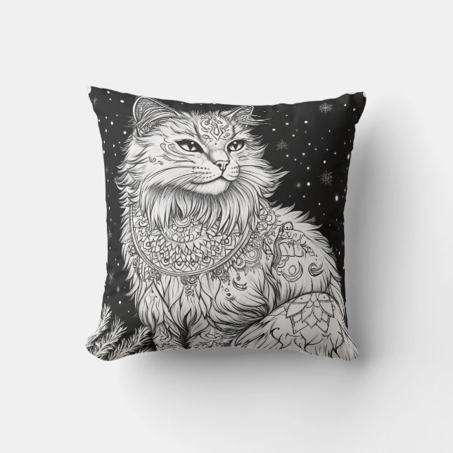 Katze Mandala unter magischem Sternenhimmel Kussen (Voorkant)