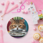 Katze mit Fisch Papieren Bordje (Feest)