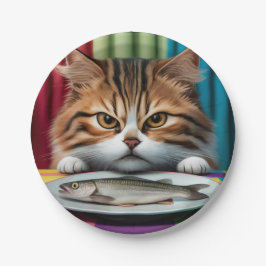 Katze mit Fisch Papieren Bordje