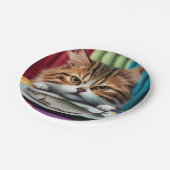 Katze mit Fisch Papieren Bordje (Gekanteld)