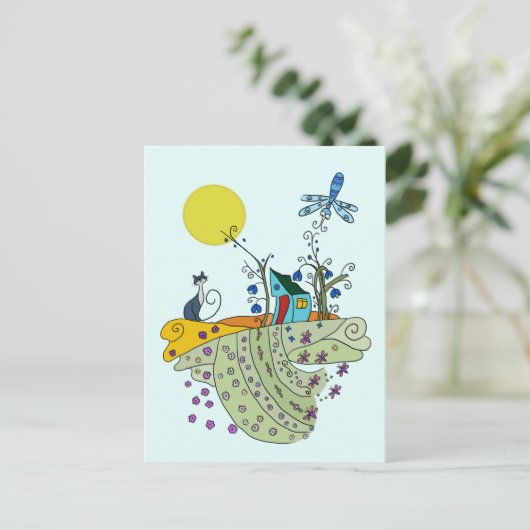 Katze mit Haus Briefkaart (Staand voorkant)