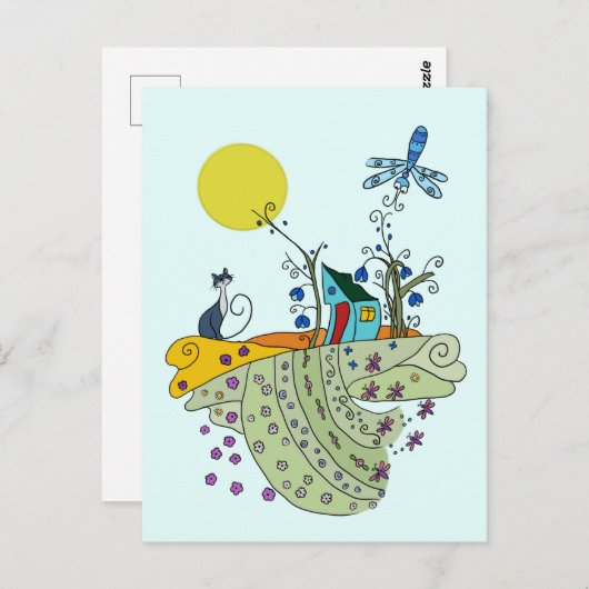 Katze mit Haus Briefkaart (Voorkant / Achterkant)