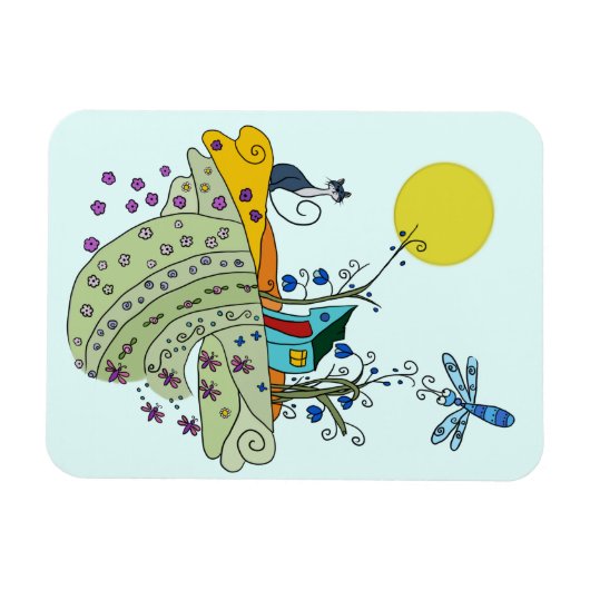 Katze mit Haus Magneet (Horizontaal)