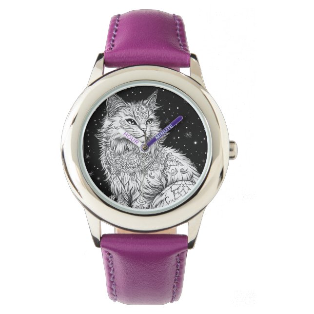 Katze mit Mandala Armbanduhr Kinder Horloge (Voorkant)