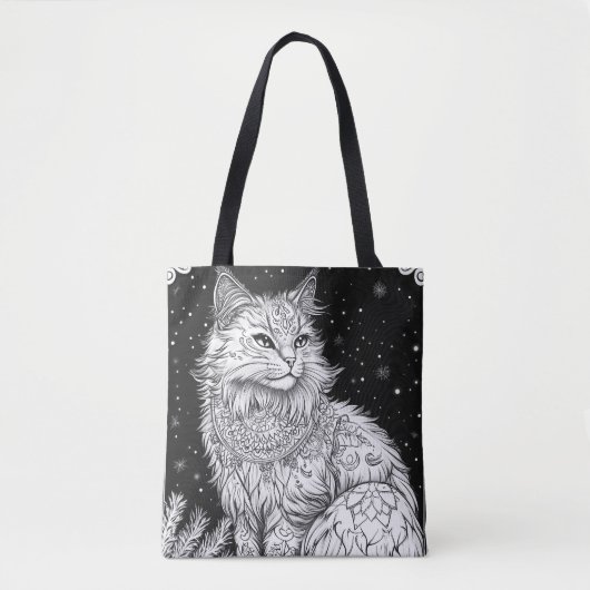 Katze mit Mandala unter magischem Sternenhimmel Tote Bag (Voorkant)