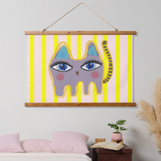 KATZEN KATZE GEEL EN ROZE ijslolly popsicle Hangend Wandkleed