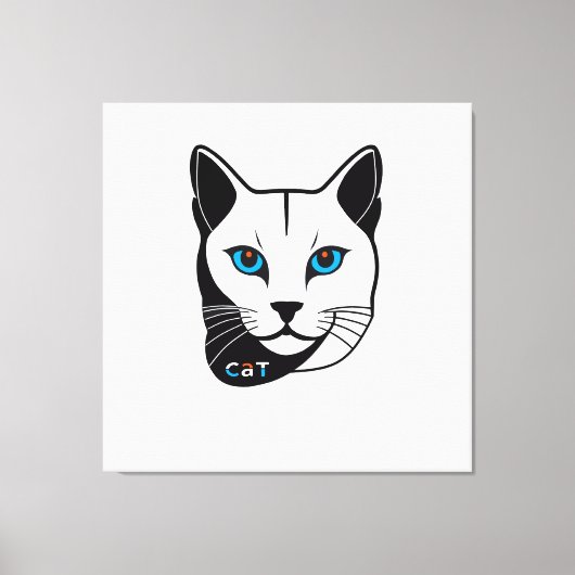 Katzen Kopf in Schwarz-Weiß Blaue Augen + Text Canvas Afdruk (Voorkant)