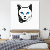Katzen Kopf in Schwarz-Weiß Blaue Augen + Text Canvas Afdruk (Insitu (Slaapkamer))