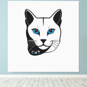 Katzen Kopf in Schwarz-Weiß Blaue Augen + Text Canvas Afdruk (Insitu (Houten vloer))