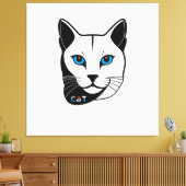 Katzen Kopf in Schwarz-Weiß Blaue Augen + Text Canvas Afdruk (Insitu (Woonkamer))