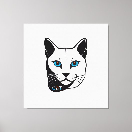 Katzen Kopf in Schwarz-Weiß Blaue Augen + Text Canvas Afdruk (Voorkant)