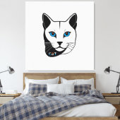 Katzen Kopf in Schwarz-Weiß Blaue Augen + Text Canvas Afdruk (Insitu (Slaapkamer))