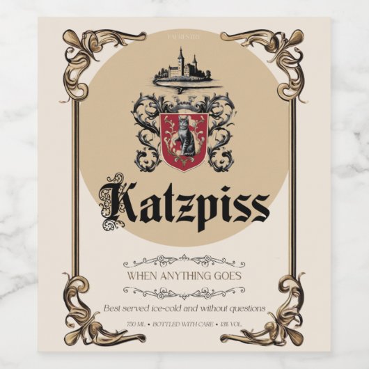 Katzpiss – Duits parodie  wijnlabel Wijn Etiket (Enkel label)