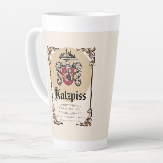 Katzpiss – Duits parodielabel Wijnlabel Latte Cup Latte Mok (Linkerhoek)