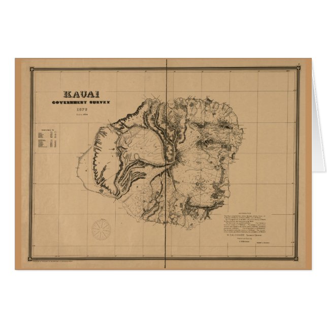 Kauai, 1878,  Hawaii Map (Voorkant Horizontaal)